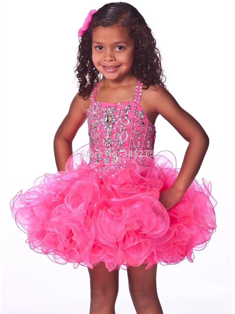 Pink Turquoise Glitz Toddle Cupcake Girl's Pageant Dresses Jeweled Stones Little Girls Baby Instant Short Child Dresses HY1284