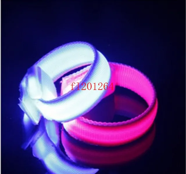 500шт/много Бесплатная доставка нейлон светящийся браслет из светодиодов огни Флэш-браслет наручные кольцо предупреждения кольцо светящийся повязка
