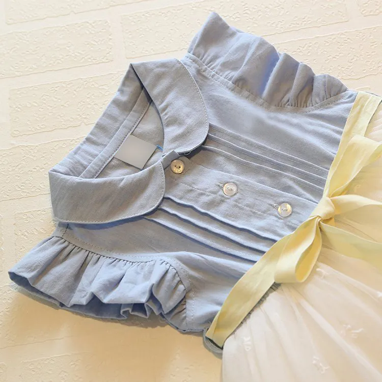 Rüschenärmel Mädchen Prinzessin Kleid Kinder ärmelloses Kleid Spitze Nähte Kleid Mädchen Prinzessin Kleid Jeans Tutu Kleid Baby Mädchen Spitze Tutu