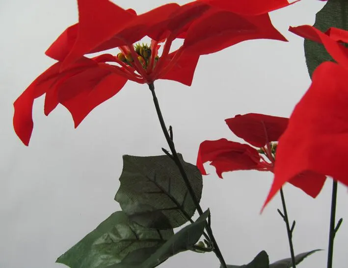 fiore di natale poinsettia fiori artificiali poinsettia natale home festival decoratiion fiore 45 cm 5 teste non includere il vaso SF009