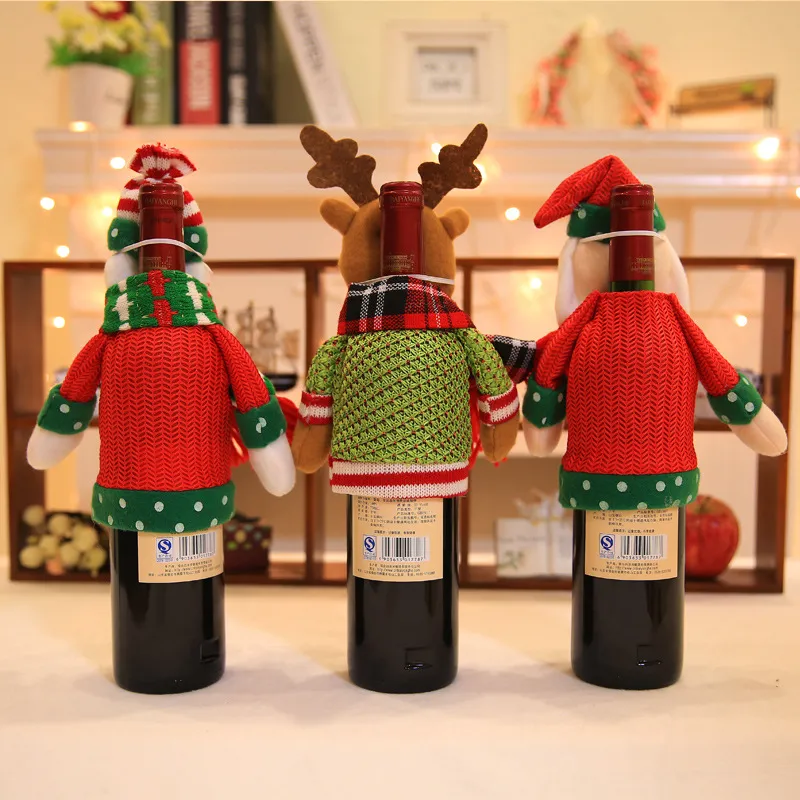 3 pièces fournitures de décoration de noël pour la maison ensembles de bouteilles de noël couverture de bouteille de vin couverture de vin de noël