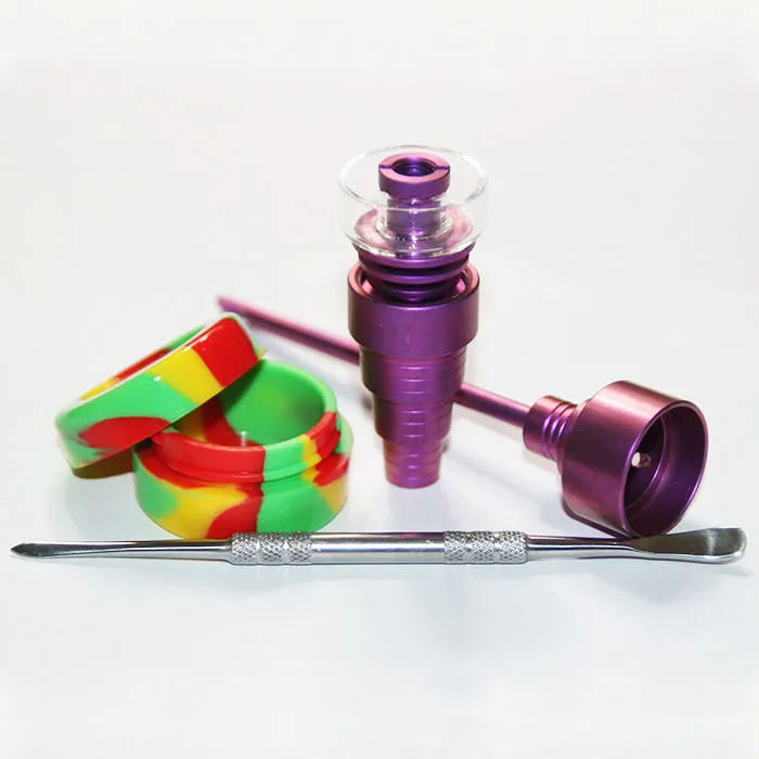 Domeless GR2 Titanium Nails 10mm 14mm 18mm Domeless GR2 Färgglada naglar med kvartskål Färg Colh Cap Tool Slicone Jar Container för Bongs Glass Pipes