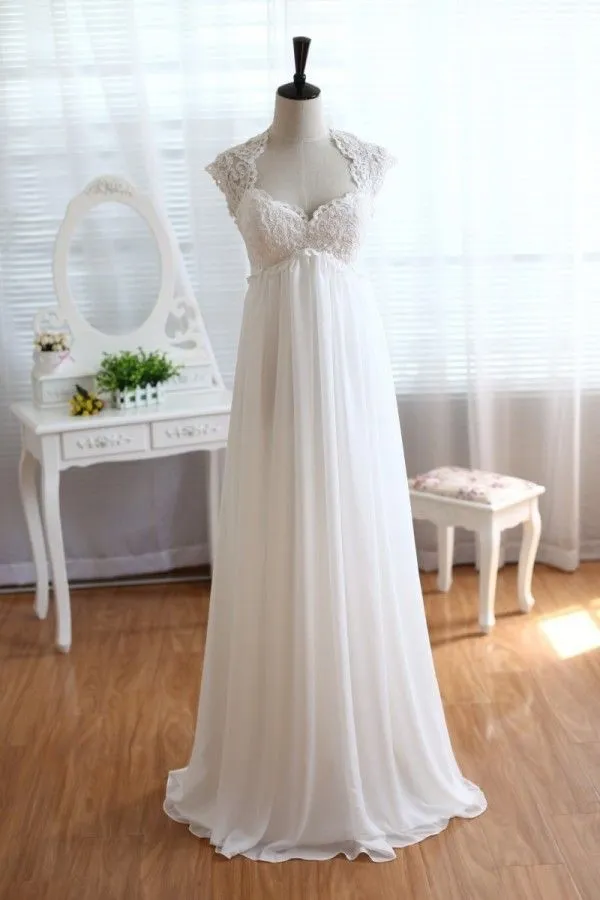 Vintage Modest Bridal Wedding Gowns Capped Sleeves Empire Waist Plus Size Beach Chiffon Country Style Dresses7800622