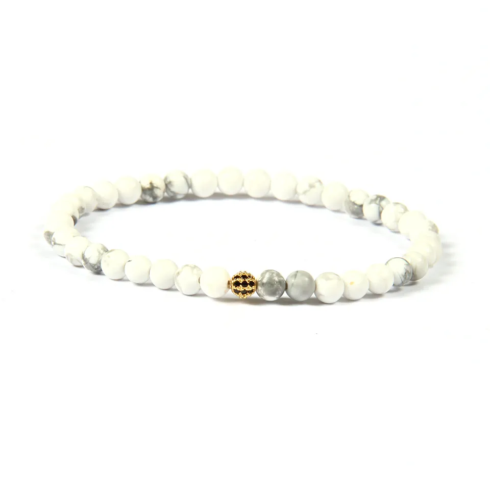 Ganze 10 teile/los Neue Ankunft 4mm Natürliche Weiße Howlith Marmor Stein Perlen Mit Mikro Gepflastert Schwarz Cz Ball Perlen armband Für Gi291i