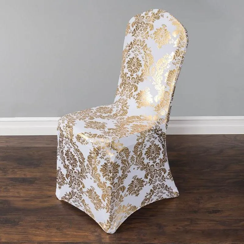 Wedding Chair Cover European Gold Stamp Chair Slipcover Special Gold/Silver Stamp High-End Elastic Wedding Chair Covers