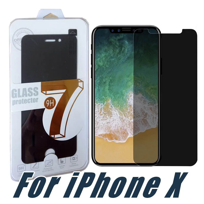 Protecteur d'écran anti-espion en verre trempé de confidentialité pour iPhone X Xr Xs Max 8 7 6S Plus avec emballage de vente au détail