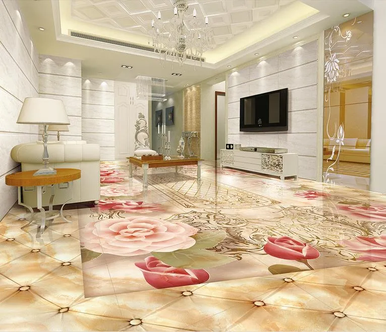 Jadestone 3D Flower Floor Tile: Waterproof PVC Wallpaper For Unique 3D