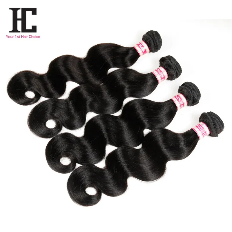 HC hår obearbetat 4 buntar Brasiliansk kroppsvåg med spetsstängning Brazillian Body Wave Hair Wefts Bunds med stängningar HC Hair 6313135