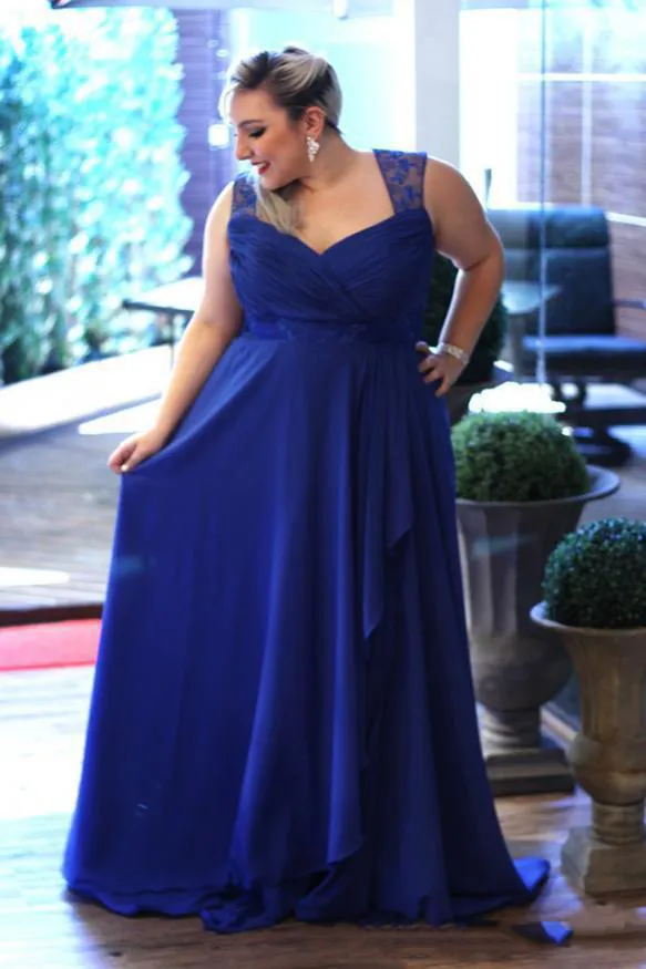 Plusstorlek skräddarsydd Chiffong Fat Mother Off Bride Dresses Royal Blue Straps Formella kvällsklänningar Mor av brudklänningarna