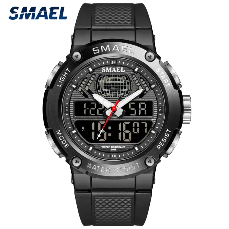 Smael Mens Dual Display Horloges Waterdichte Top Luxe Merk Sport Horloge Mannen Militaire Quartz Digitale Polshorloge Mode Nieuwe Klok X0524