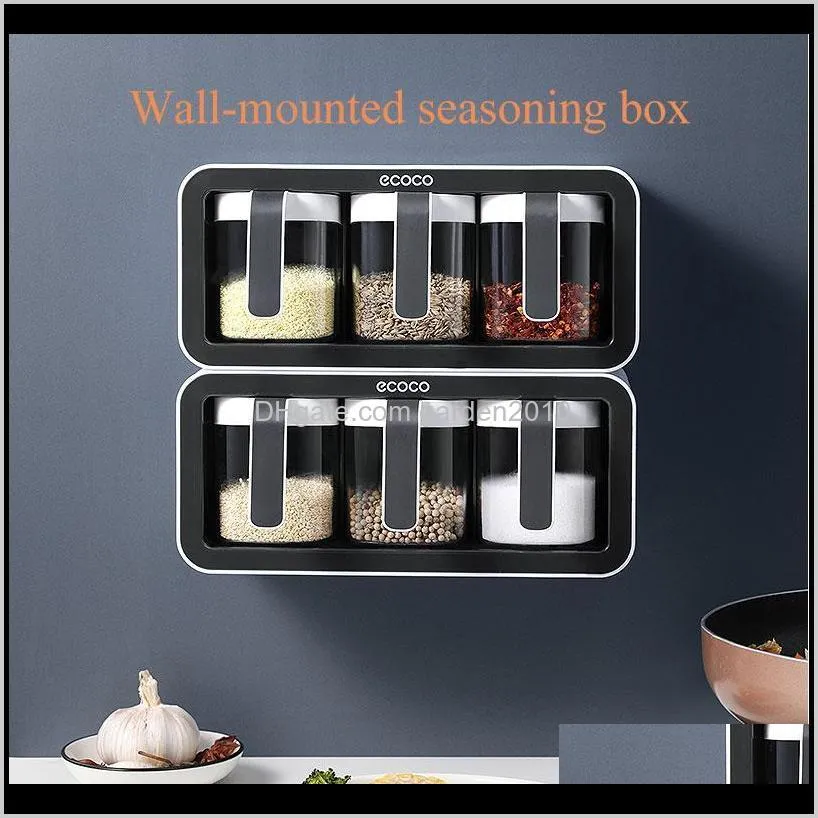 wall mount spice rack organizer sugar bowl salt shaker seasoning container spice boxes with spoons kitchen supplies storage set