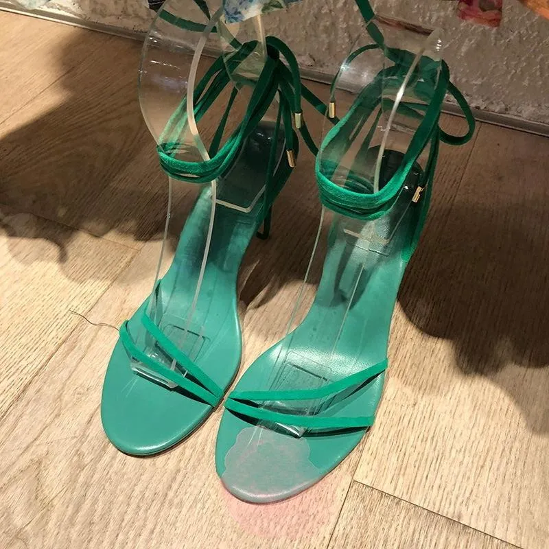 Est Lace Up Strappy Sandals High Heels Ankle Wrap Green Pink Black