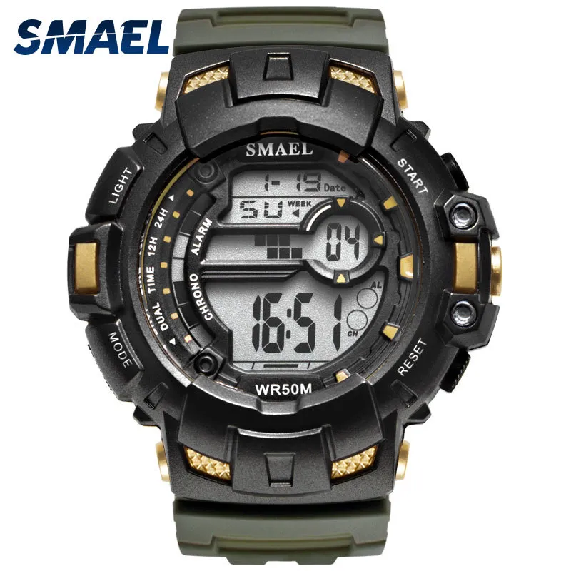 Ledd digital wrsitwatches smael armé gröna klockor män s chock resistenta militära klockor band 1532a sport wtaches 50m vattentät Q0524