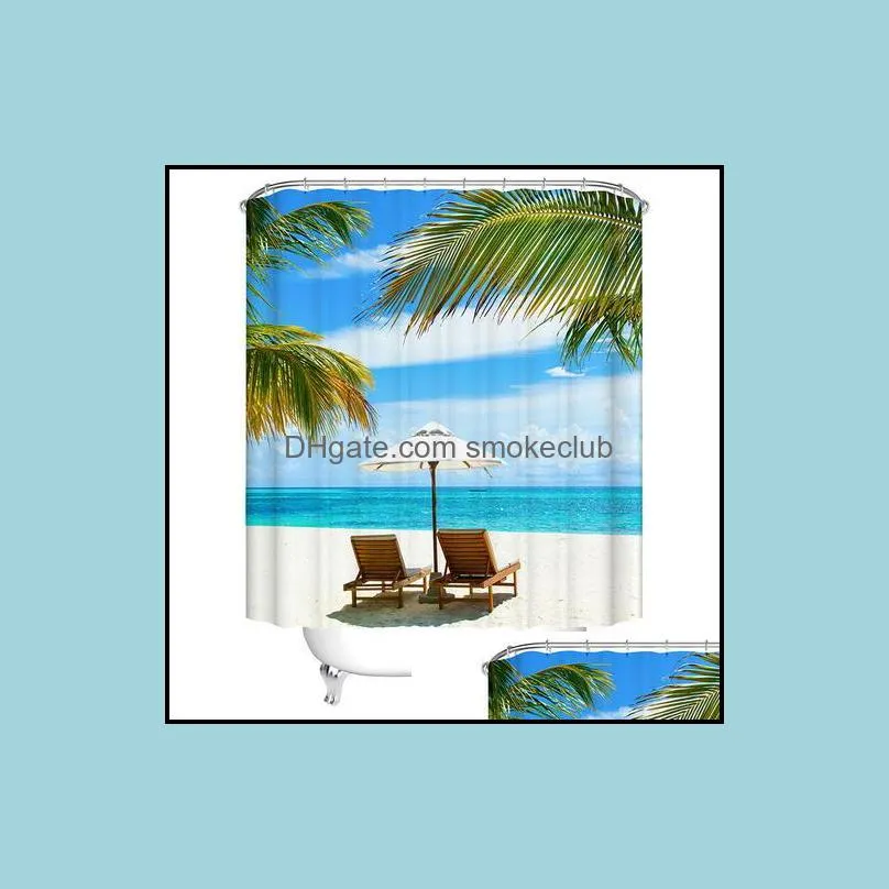 Shower Curtains Bathroom Aessories Bath Home & Garden Beach Sea Curtain Waterproof Polyester Drop Delivery 2021 Toarr