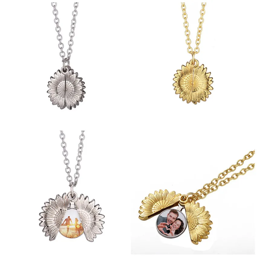 Pendants Sublimation Sunflower Necklace Thermal Transfer Printing Neclaces Gold and Silver Blank Metal Zinc Alloy Ornaments A02