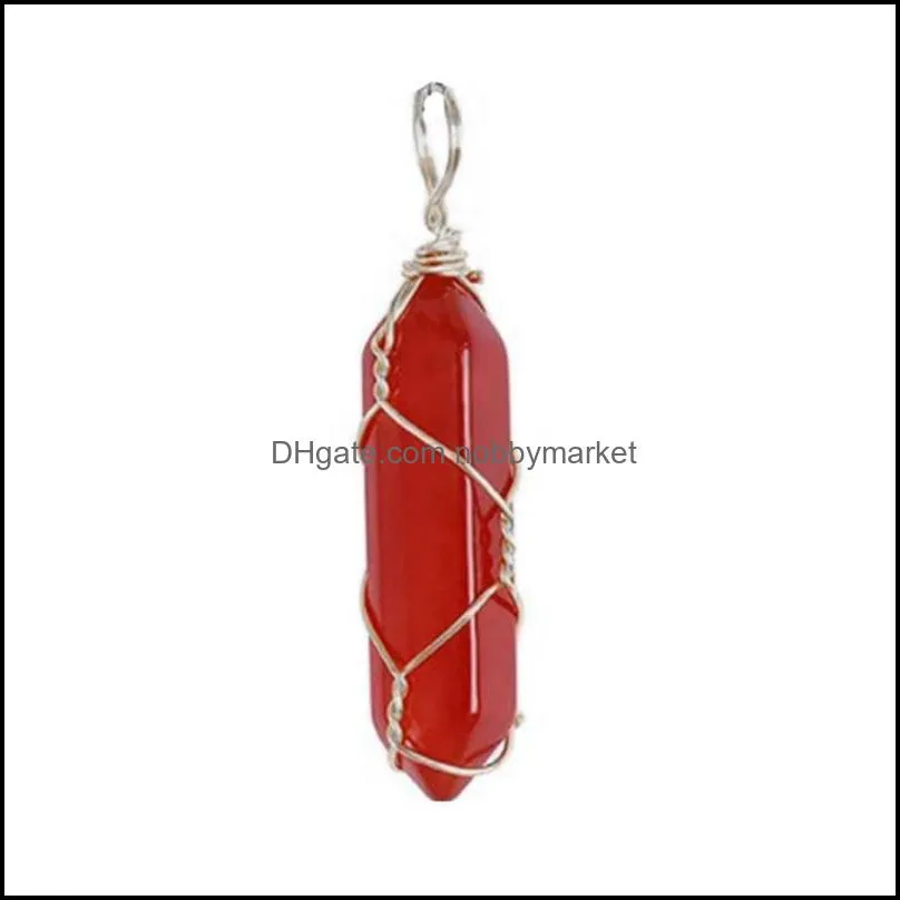 Charms Hexagonal Natural Crystal Healing Pendant With Tree Life Wire Wrapped Gemstone Charm For Necklace Jewelry Making