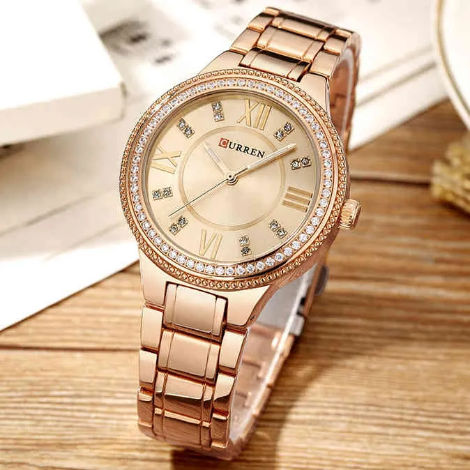 CURREN Brand Women Watches Luxury Fashion Waterproof Quartz Wrist Watch Satinless Steel Dress Ladies Clock For Girl 210517