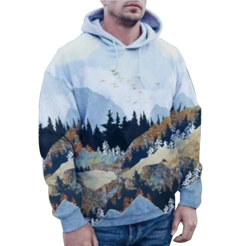 Men's Hoodies & Sweatshirts Mens Landscape Printed Hooded Pullover Plus Size Harajuku Men Clothing Casual Sweatshirt Vintage Man