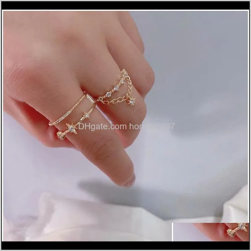 real gold star tassel delicate jewelry engagement adjustable rings for women simple style zircon elegant wedding cluster