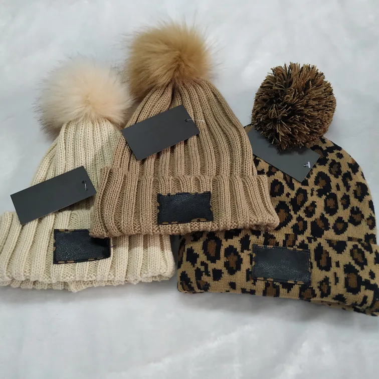 Winter Brand Female Fur Pom Poms Hat Fashion Cap for Women Designer Knitted Beanie Caps Womens Cute Beanies
