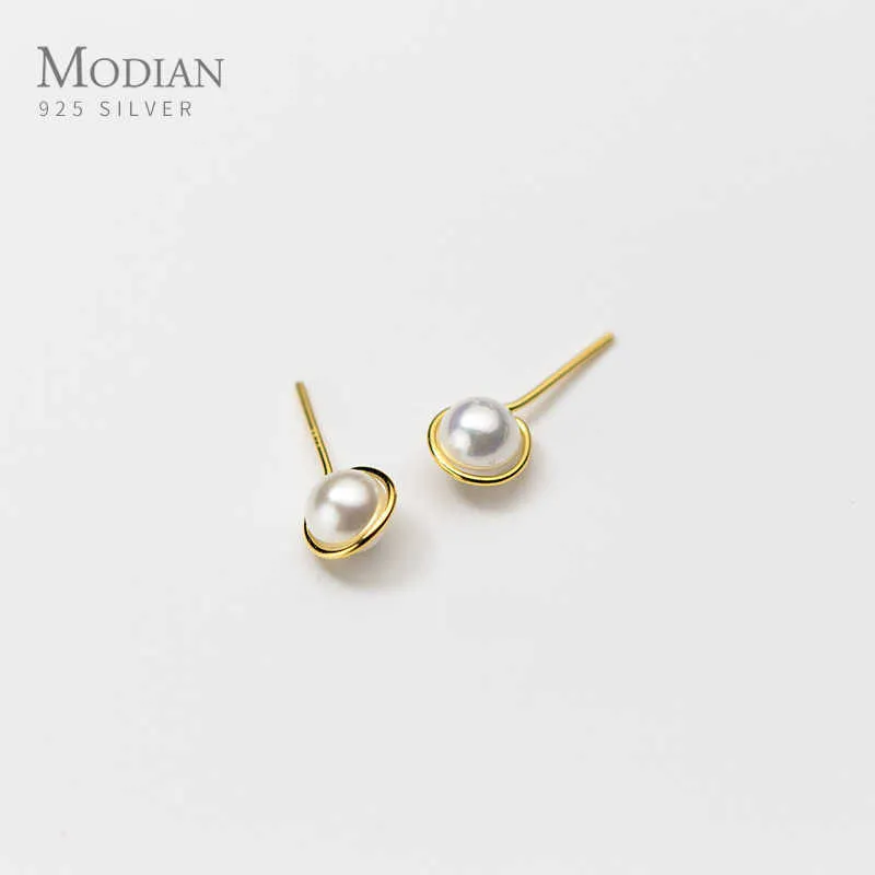 Perle ronde couleur or mignon 925 en argent Sterling charme boucles d'oreilles mode bijoux de mariage pour les femmes beaux accessoires 210707