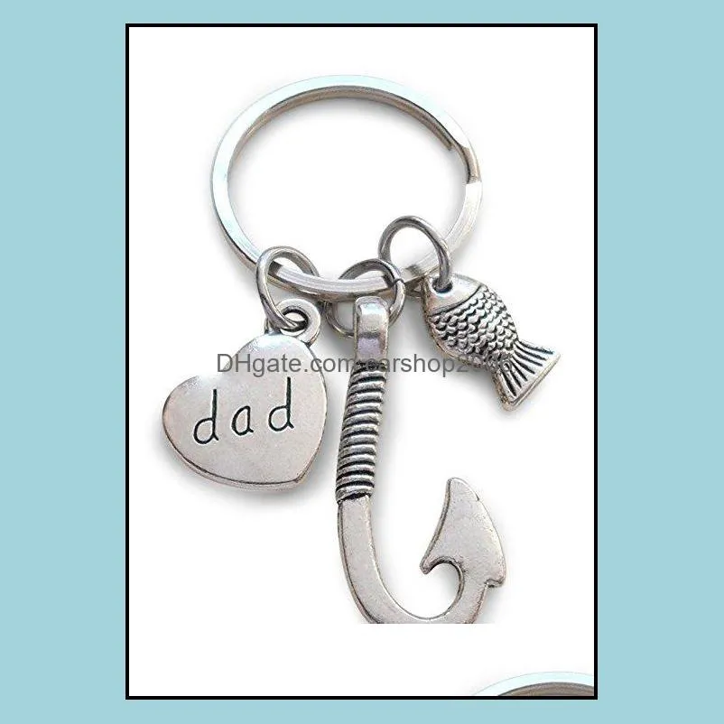 Fish Hooks Keychain Metal Silver color Dad Key chain Keyring for father daddy Fashion Jewelry Father`s Day gift VT0119