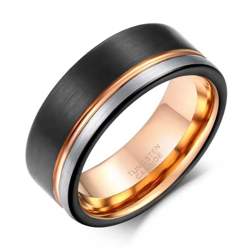 8mm Brede Wolfraam Carbide Ring Heren Trouwring Staal Kleur Inleg Witte Parelmoer Ring Sieraden