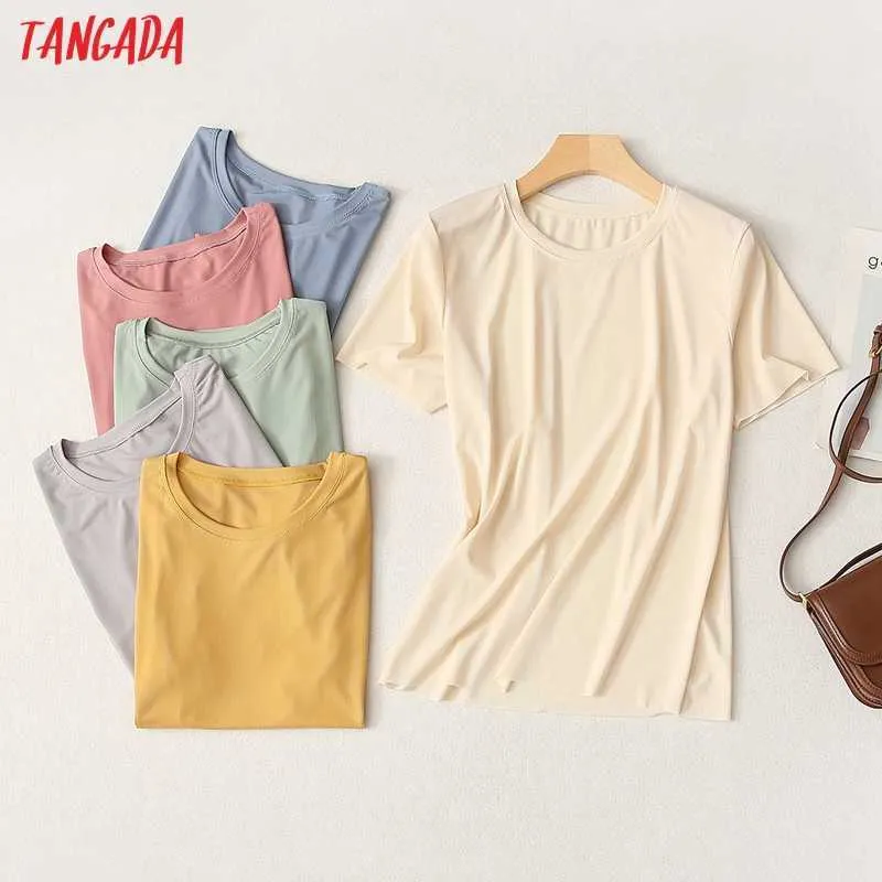 Tangada Femmes Doux Cool T-shirt À Manches Courtes O Cou T-shirts Dames T-shirt Occasionnel Chemise Street Wear Top 4A1 210609