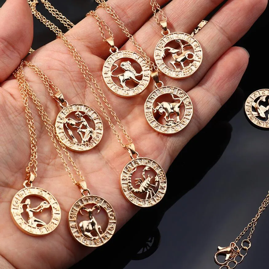 Cardboard Star Zodiac Sign Pendant 12 Constellation Charm Gold Silver Necklace Aries Cancer Leo Scorpio Necklace Jewelry Gifts