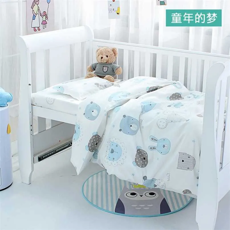 3 Pcs Lit Bébé Literie Pour Garçon Fille Chambre Dessin Animé Doux Coton Berceau Linge Ensemble Comprend Taie D'oreiller Drap Housse De Couette Pas De Remplissage 211025