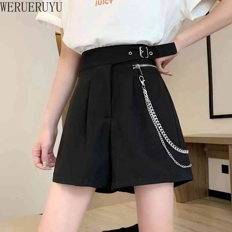 Werueruyu Summer Womens Casual Shorts Fashion Ladies Big Pocket Overaller Casual Shorts med Belt Shorts 210608