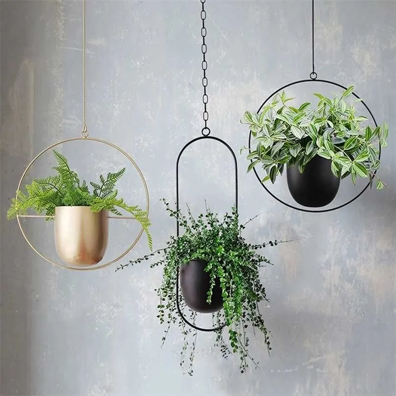 Metall hängande kruka växt hängare kedja vägg är korg blommahållare hem trädgård balkong dekoration 211130