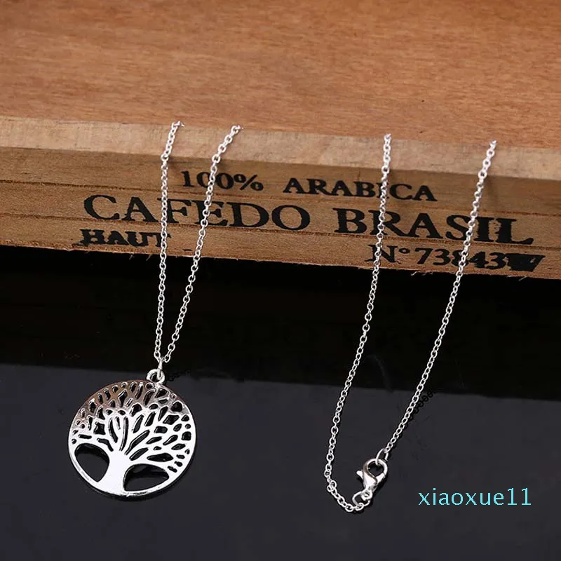 Collana con ciondolo albero della vita vivente placcato in argento Misura catena O da 18 pollici o orecchini Anello bracciale per donna Set di gioielli per ragazza