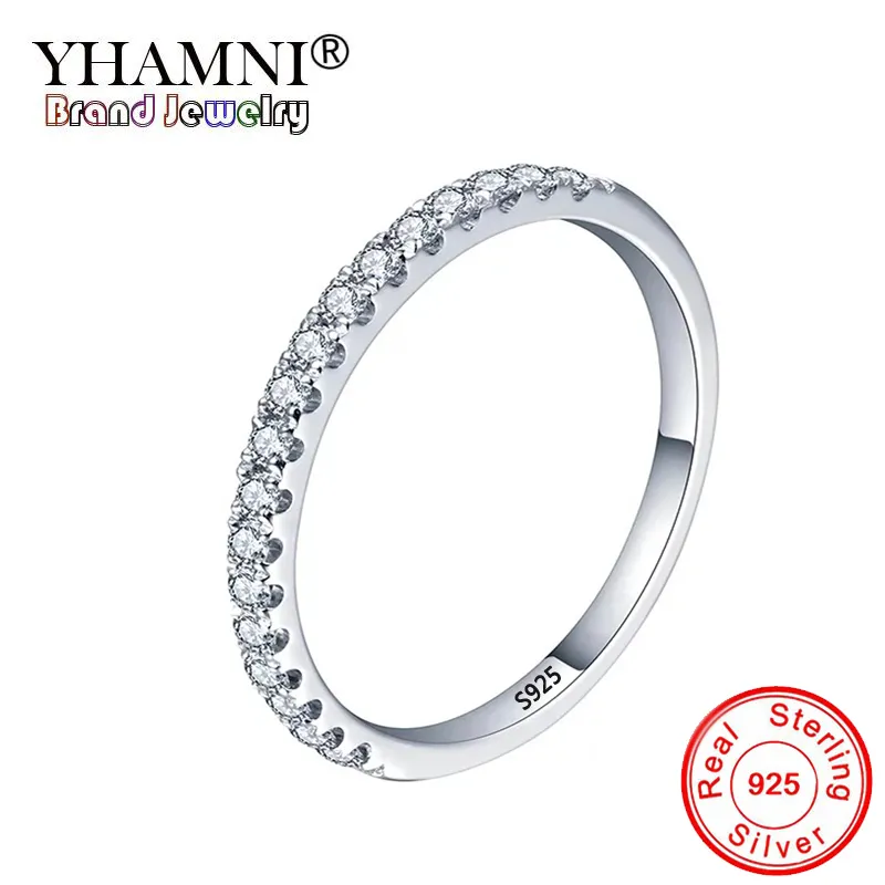 Com certificado anéis femininos de prata 925 micropave zircônia aliança de casamento de cristal anel de empilhamento 2,0 mm ouro branco aniversário