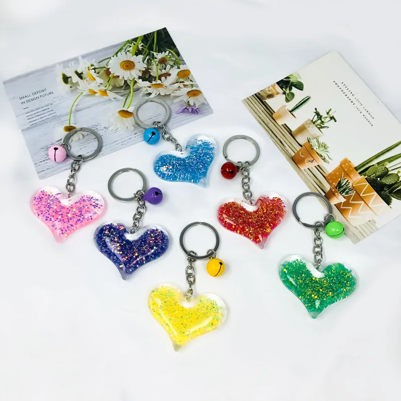 Colorful Sequin Heart Keychain Transparent Acrylic Filling For Womens
