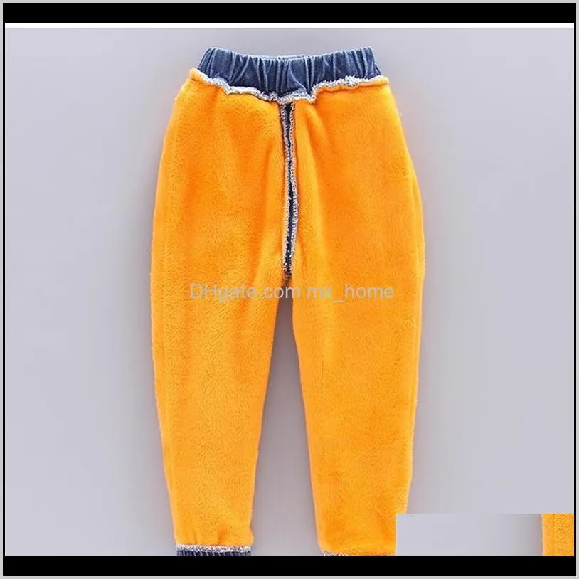 winter warm kids jeans plus velvet children denim pants baby boys girls thick fleece pants shipping 201207