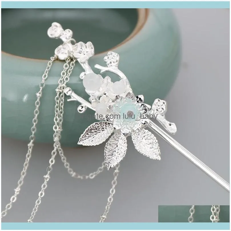 Chinese Long Stick Tiara Headpiece Women Accessories Silver Color Crystal Pearl Pins Handmade Hair Jewelry