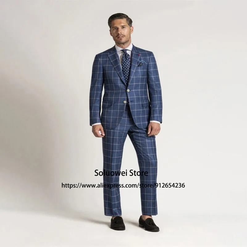 Trajes de hombre Blazers Moda Plaid Slim Fit Hombres Novio Prom Wedding Party Tuxedo 2 piezas Chaqueta Pantalones Conjunto Formal Business Blazer Terno Mascu