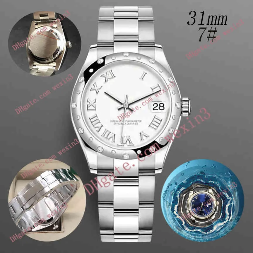 Woman diamond watch Ladies watches gold 31mmSix o 'clock is Roman numerals dial Wide flat strap montre de luxe 2813 Automatic Steel swimming Waterproof Wristwatches