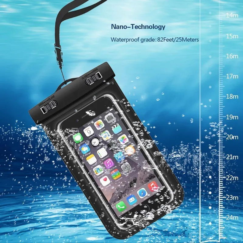 Étuis de téléphone universels pour iphone 7 6 6s plus samsung S9 S7 étui étanche sac cellule étanche à l'eau sec intelligent jusqu'à 5.8 pouces de diagonale