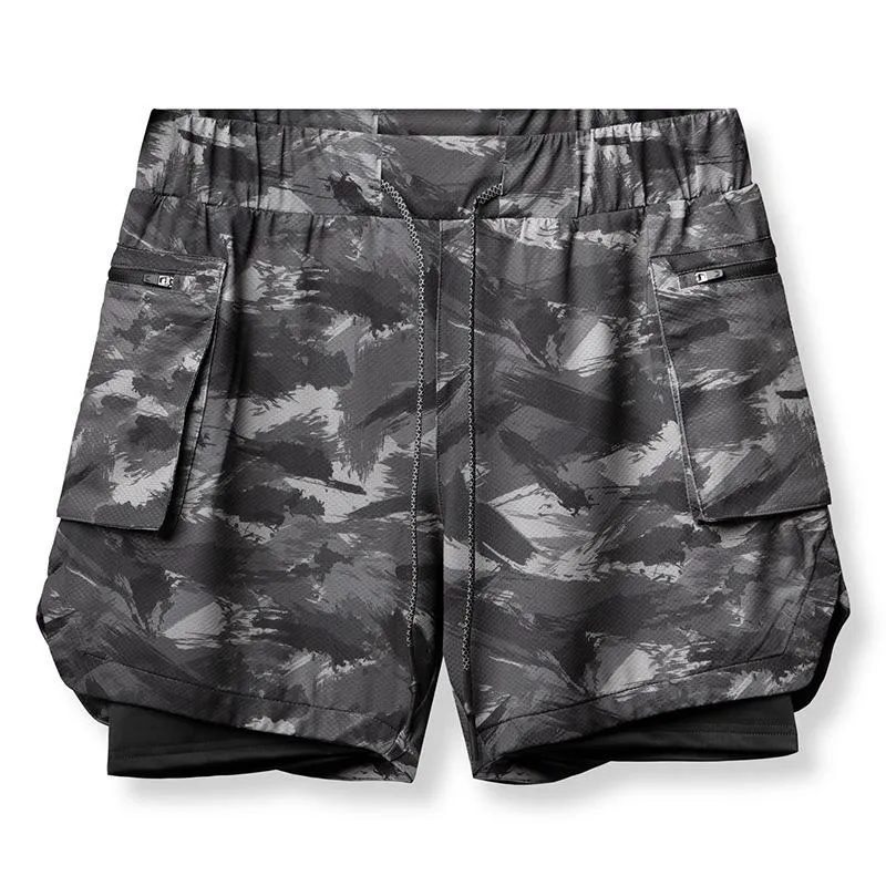 Pantaloncini da corsa Allenamento Pallacanestro Abbigliamento sportivo Jogging Sport Pantaloni corti Uomo 2021 Uomo 2 in 1 Palestra Sport Uomo Camouflage