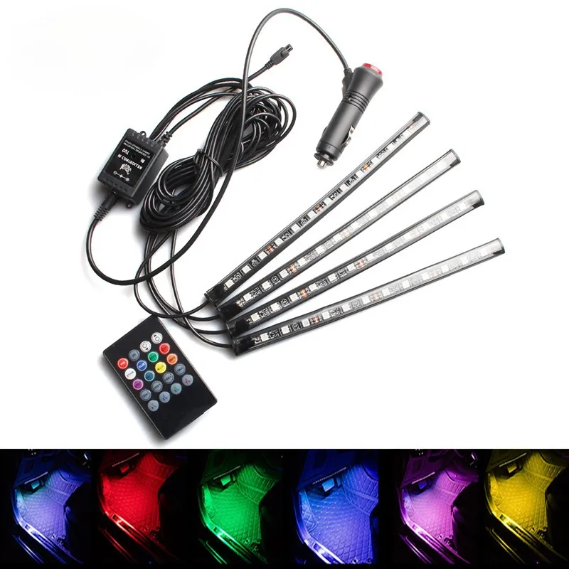Автомобильный USB LED RGB Atmosphere Strip Light Remote Music Voice Control Внутренняя укладка Декоративные Красочные Динамические Ноги Окружающие огни Лампы
