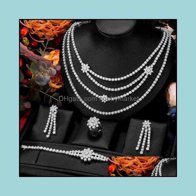 Earrings & Necklace GODKI Trendy 4PCS 3layer Kundan Jewelry Set For Women Wedding Party Cubic Zircon Crystal Dubai Bridal