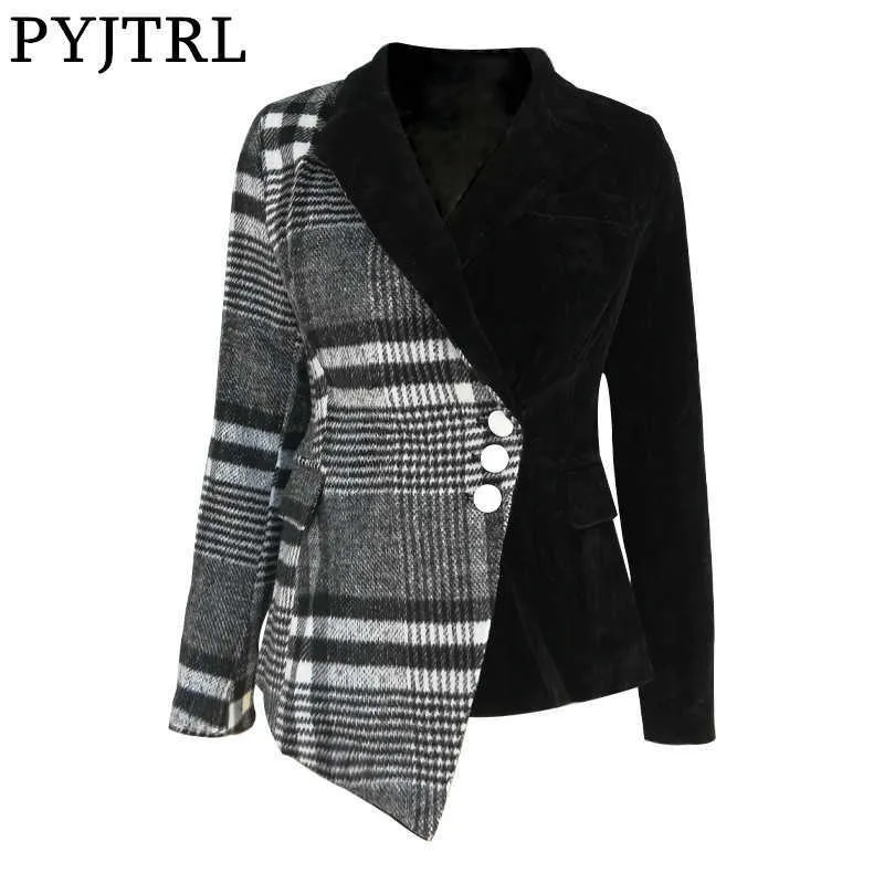 PYJTRL Mujeres Moda Plaid Blazer Abrigo Femenino Manga larga Ropa de primavera 210930