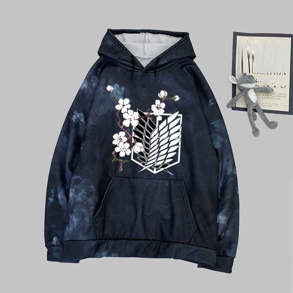 Uniex Anime Hoodie Attack op Titan Tie-Dye Pullovers Tops Tops Lange Mouw Casual Print Doek Y0727