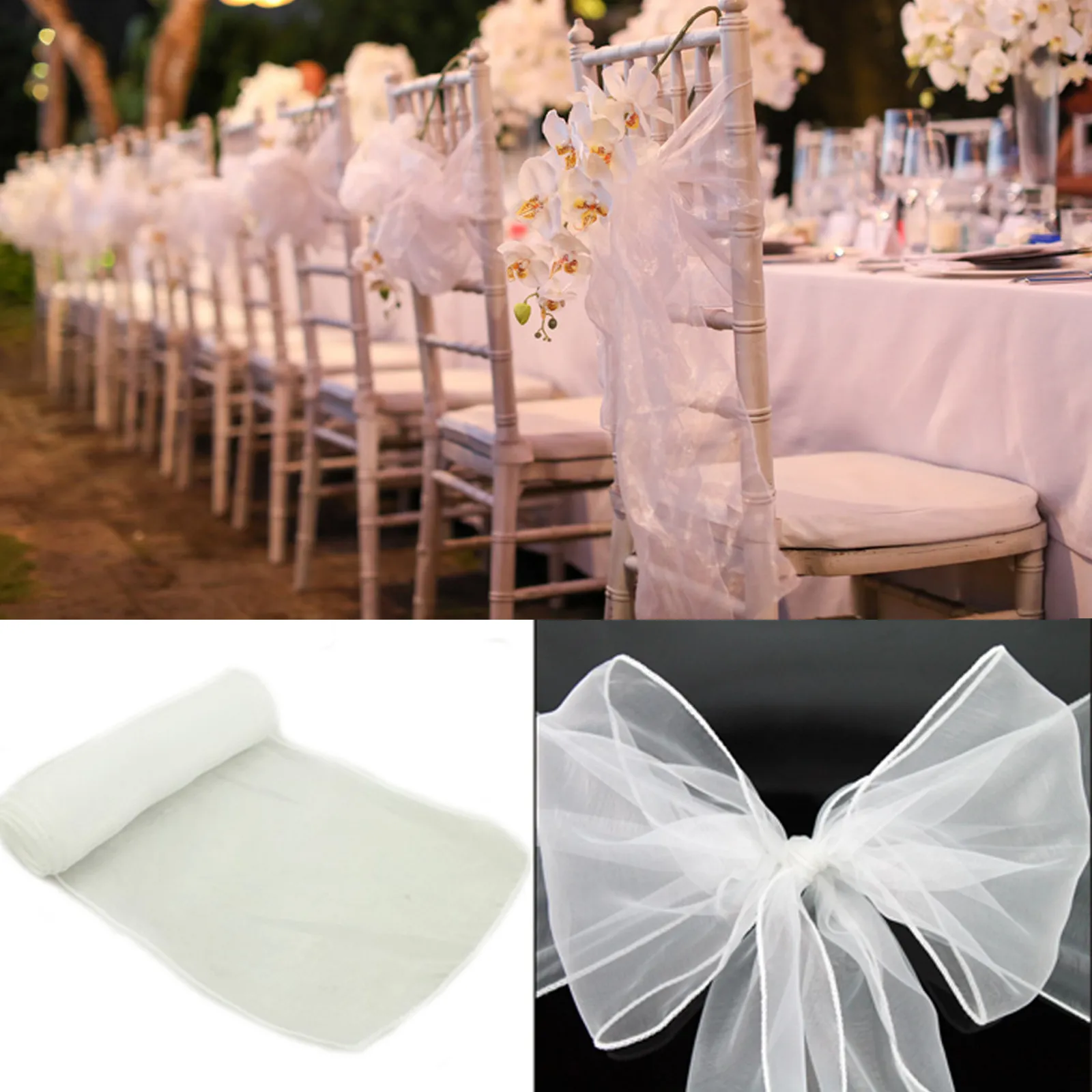 20pk Sheer Chair Sashes Shimmer White