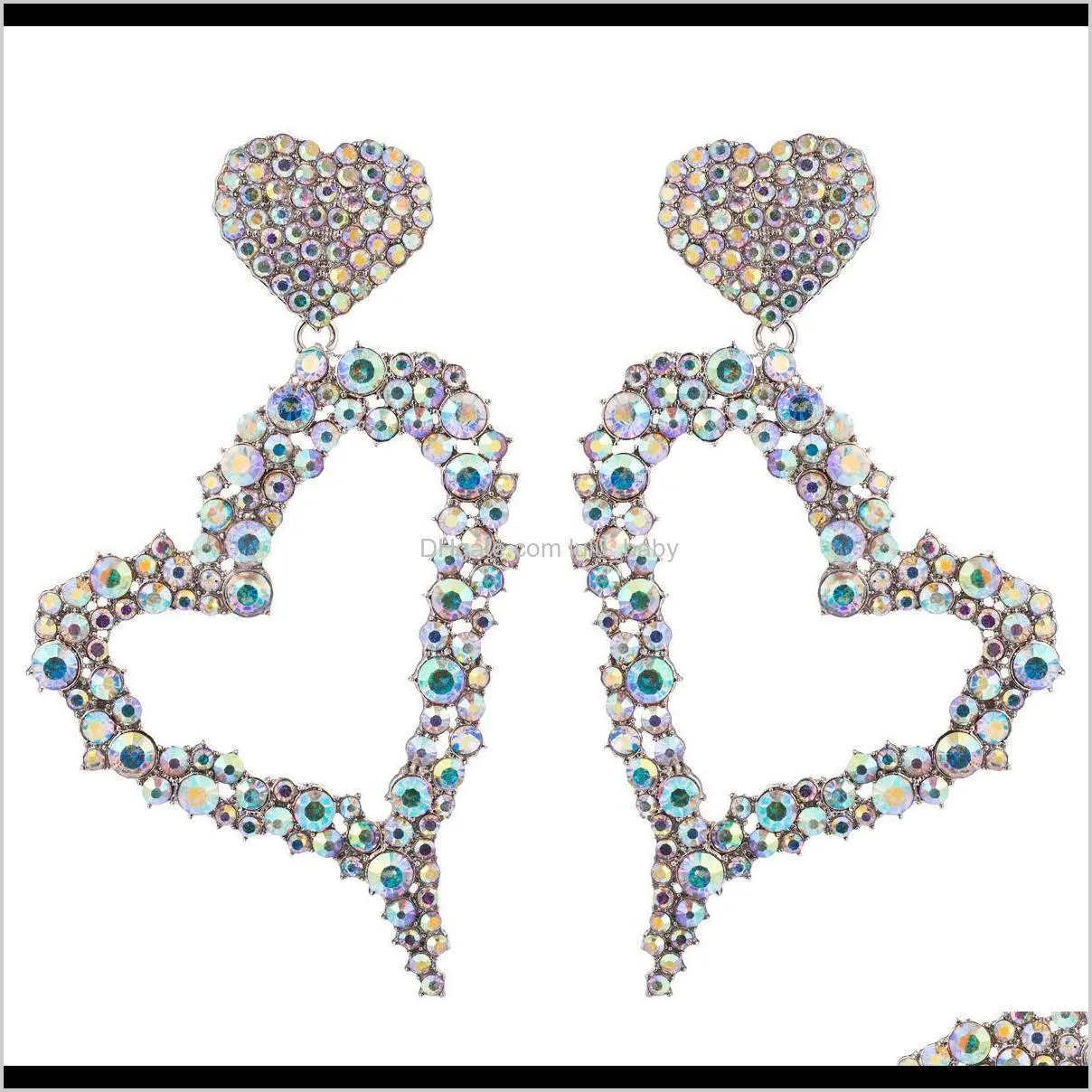 temperament multi-layer love-shaped alloy rhinestone diamond ab colored diamond full diamond earrings fashionable women`s dinner