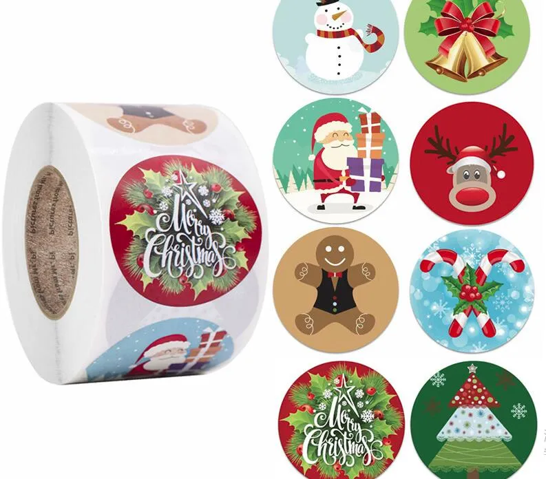 500 Christmas Stickers Roll - Kraft Paper Thank You Labels, Round Xmas ...