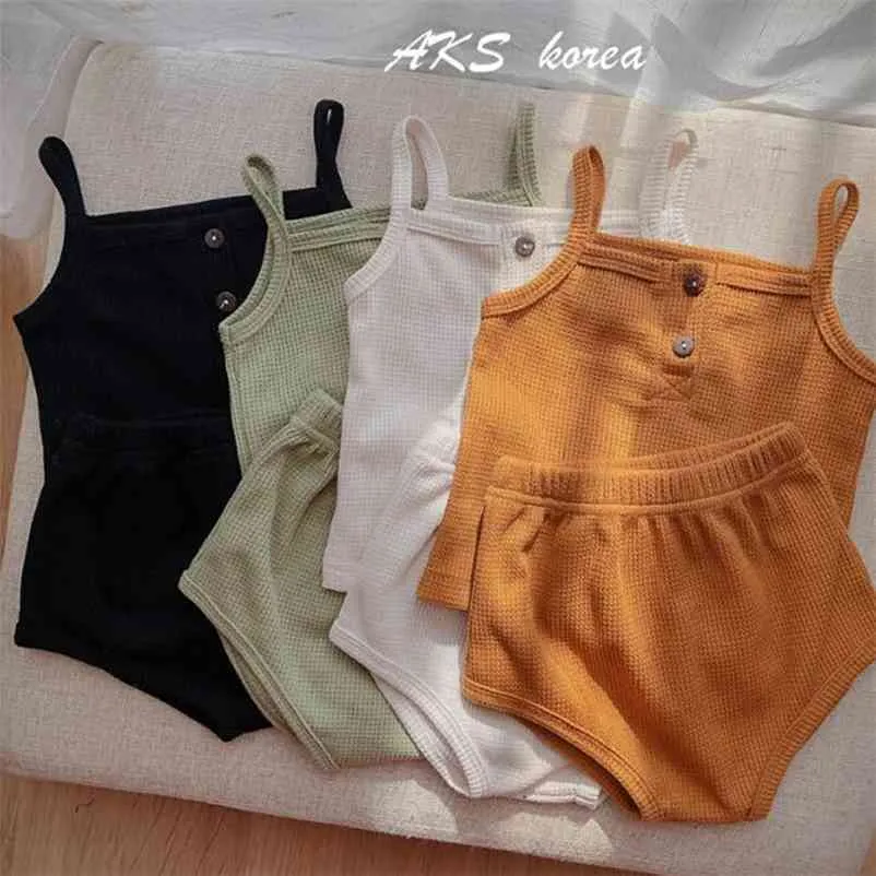 Sommer Infant Baby Jungen Mädchen Ärmellose Weste T-shirt + Dreieck Hosen Anzug Kleidung Sets Kinder Junge Mädchen Kleidung 210521