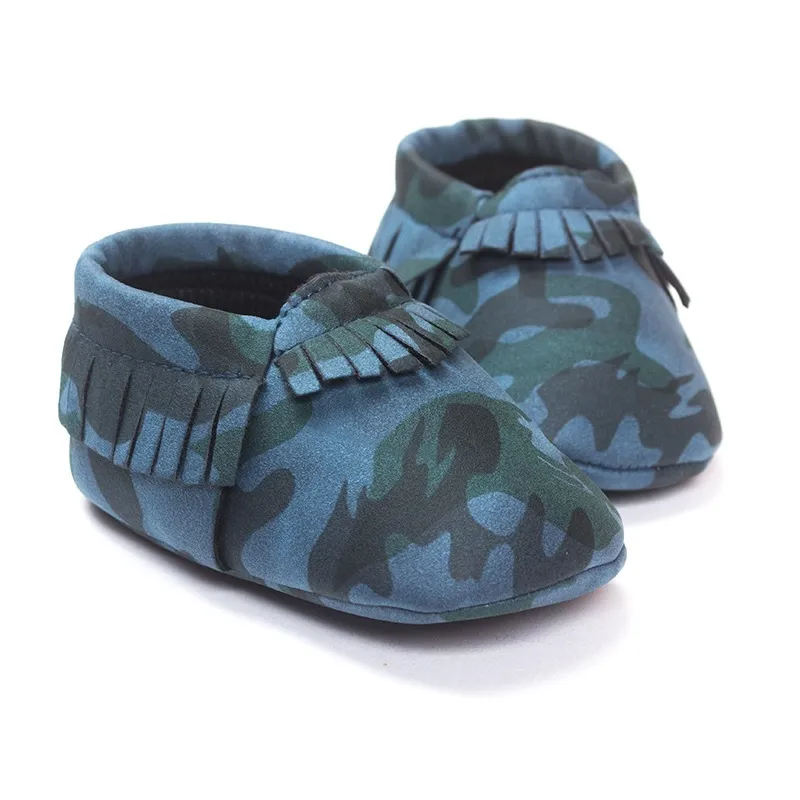 Camo bébé garçon chaussures nouveau-né premiers marcheurs bébés bleus mocassins enfants chaussure de sport bottes pour bébés enfants chaussette frange 0 1 2 ans 210413